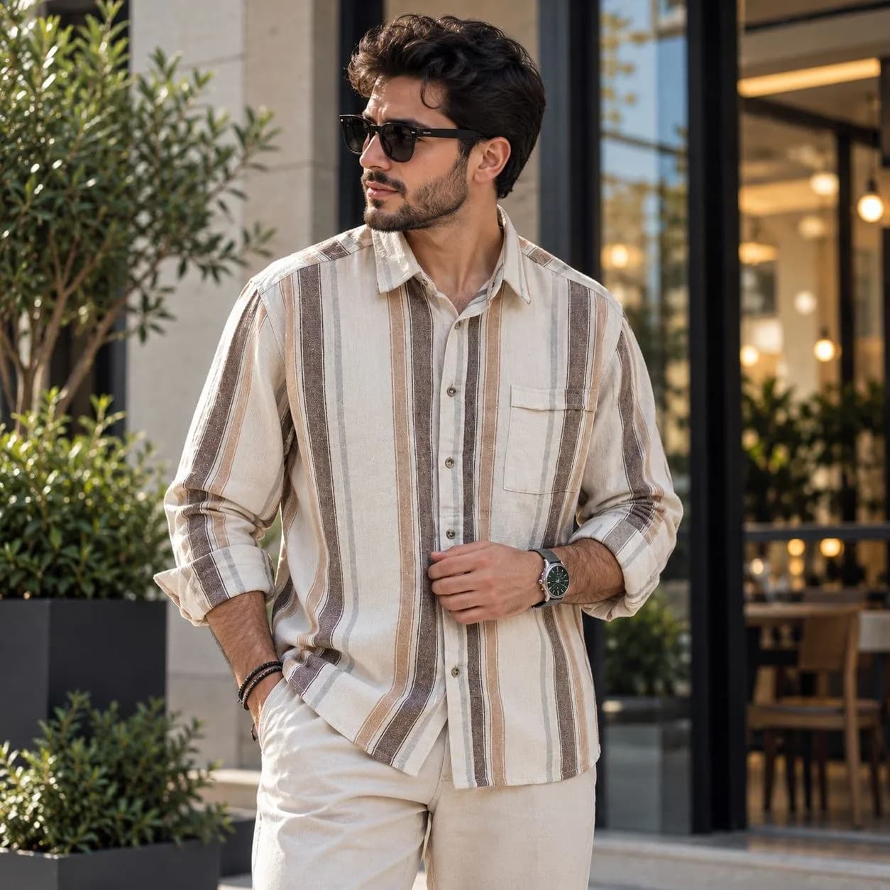 پیراهن کنف راه دار مردانه کد 8805 2