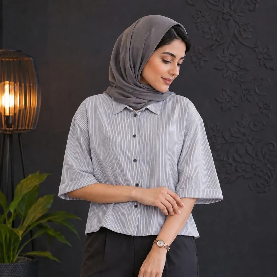 کراپ زنانه راه راه پنبه 