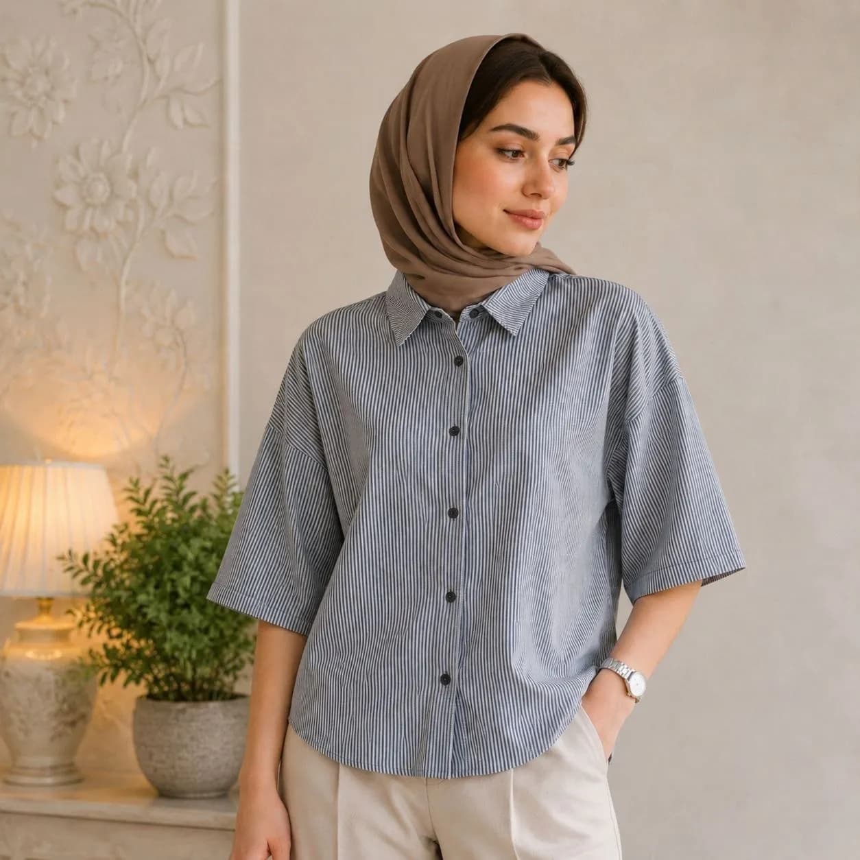 کراپ زنانه راه راه پنبه  3