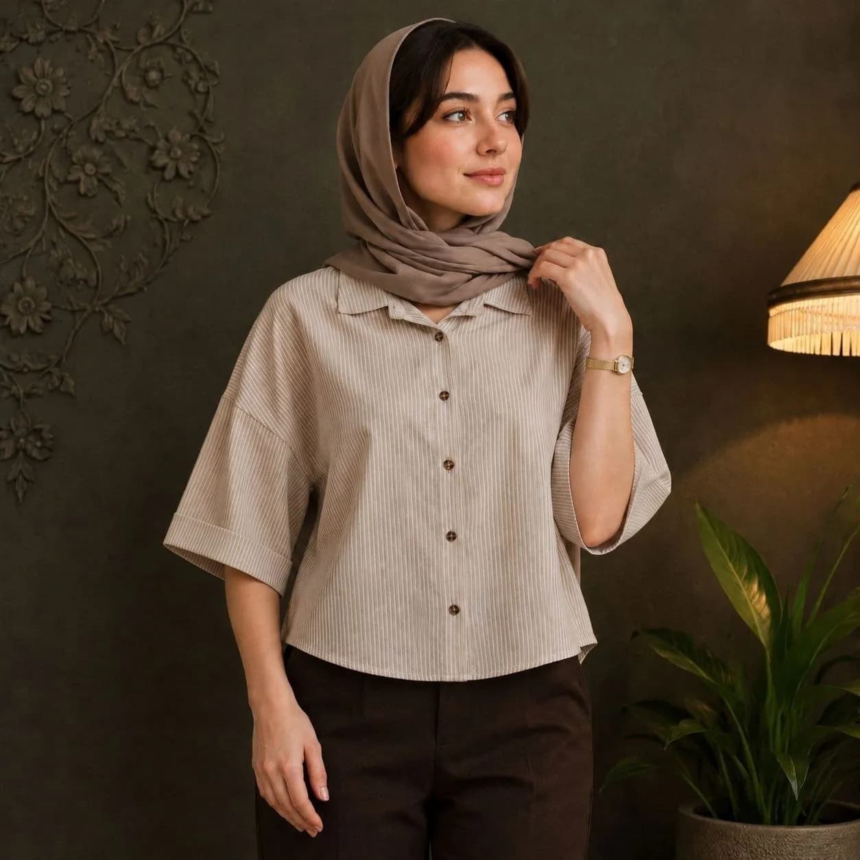 کراپ زنانه راه راه پنبه  4