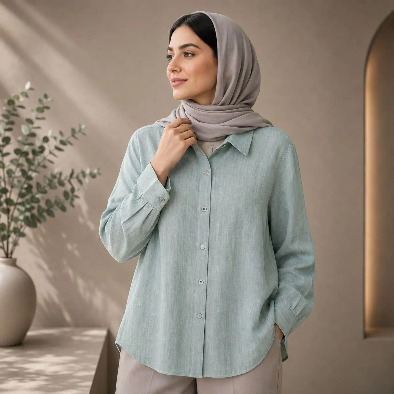 شومیز زنانه ساده دکمه‌دار یقه کلاسیک کد 100 2