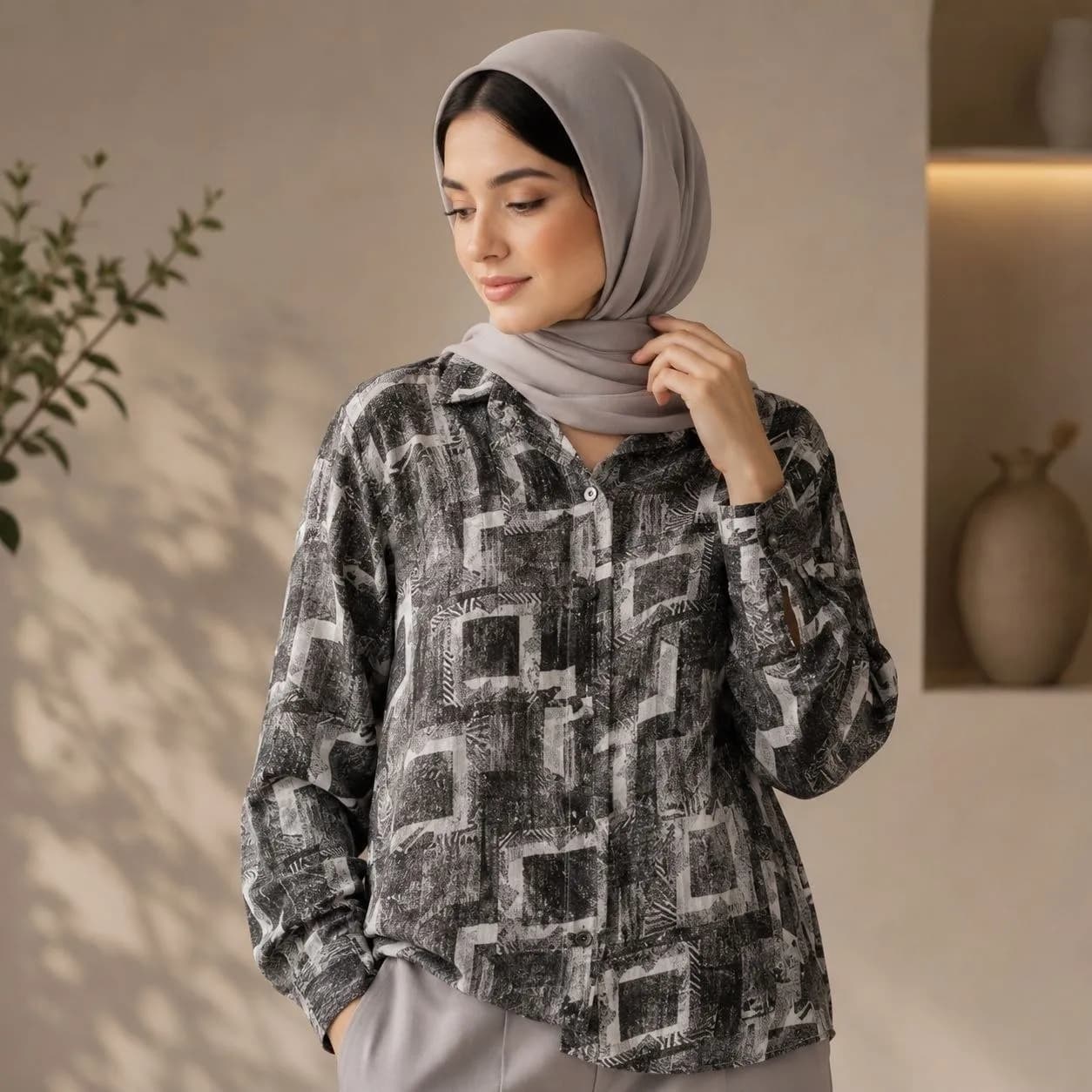 شومیز زنانه طرح‌دار دکمه‌دار یقه کلاسیک کد 114 2