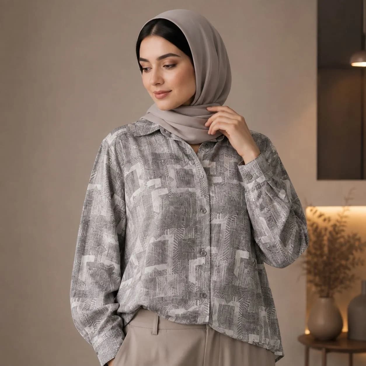 شومیز زنانه طرح‌دار دکمه‌دار یقه کلاسیک کد 114 3