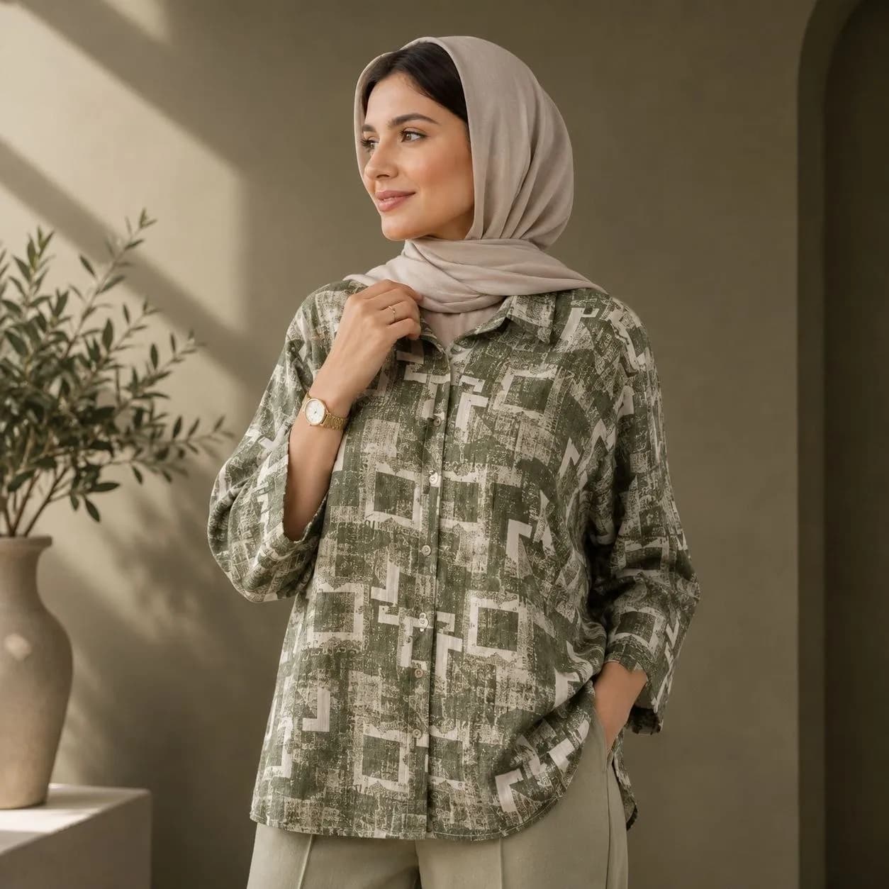 شومیز زنانه طرح‌دار دکمه‌دار یقه کلاسیک کد 114 4