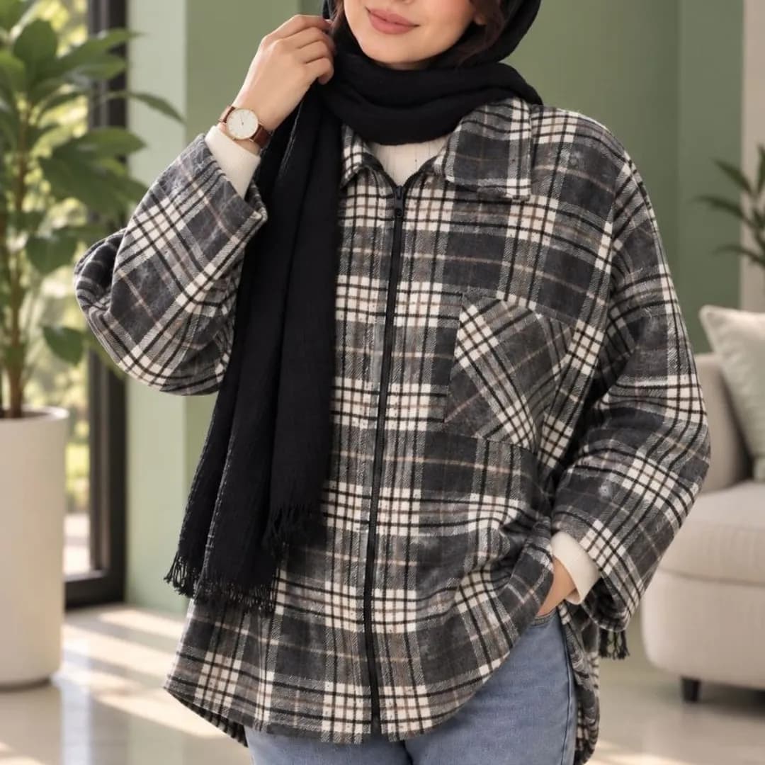 سویشرت طرح چهارخانه زنانه