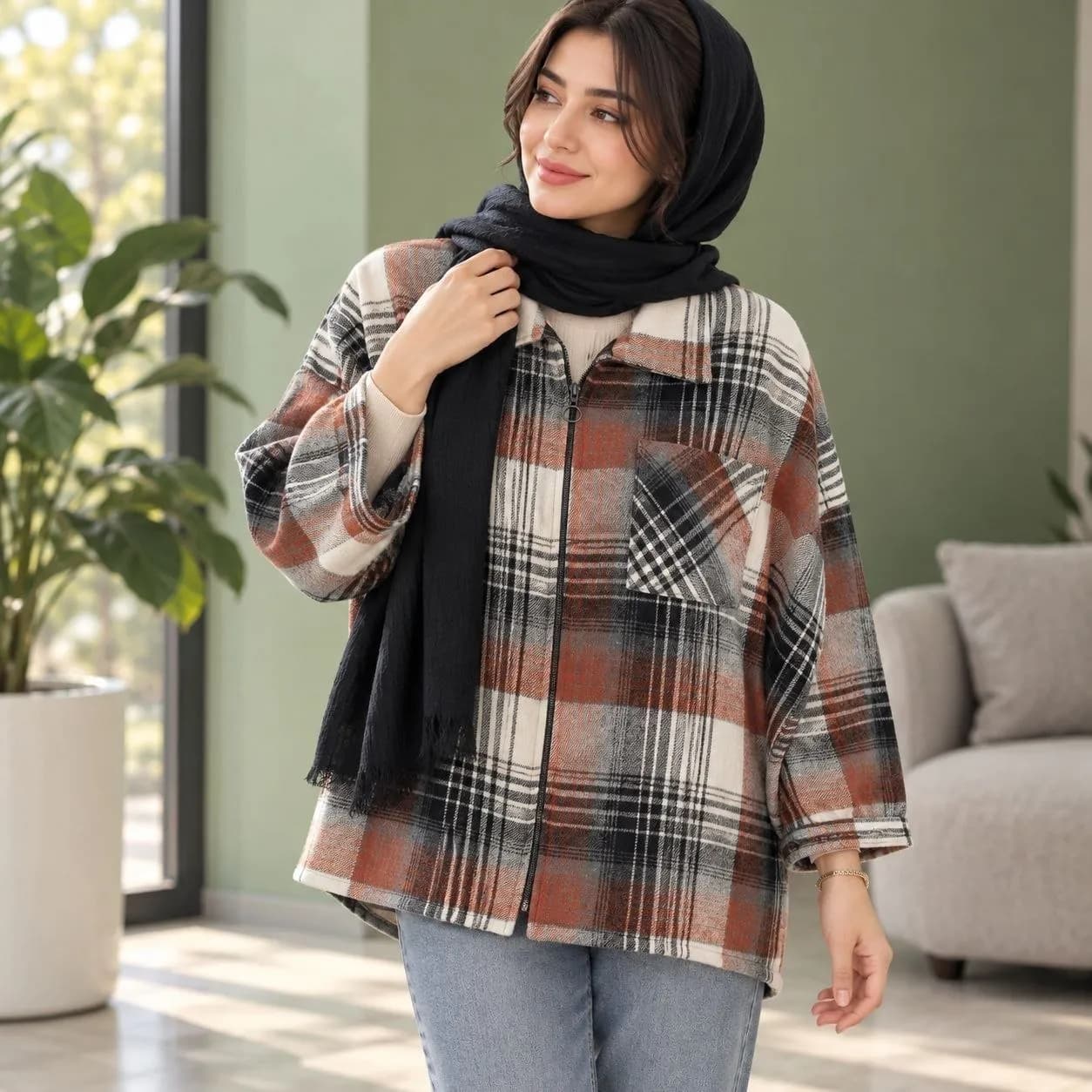سویشرت طرح چهارخانه زنانه 4