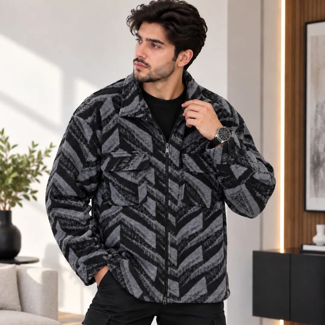 سویشرت زیپدار طرح چهارخانه مردانه