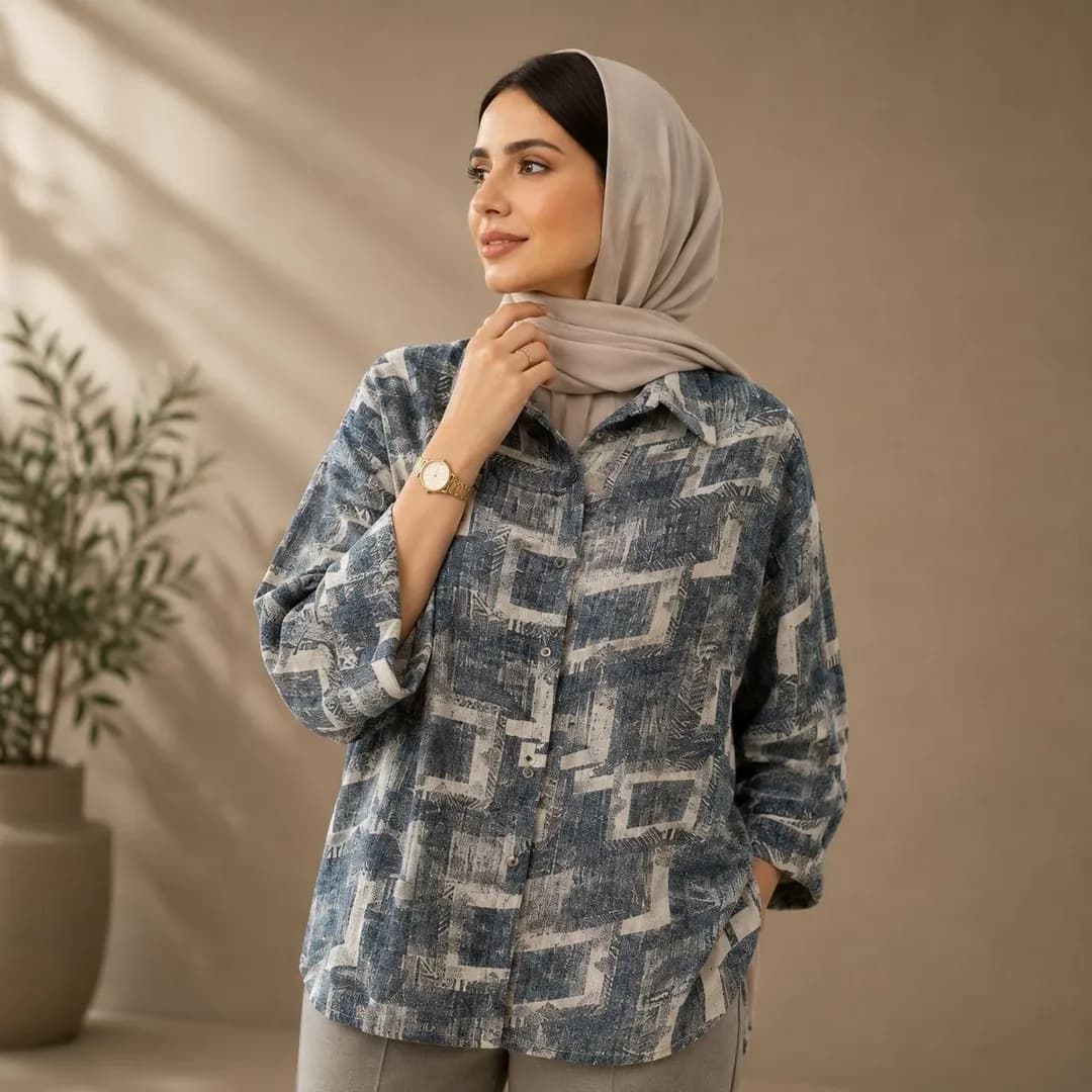 شومیز زنانه طرحدار دکمهدار یقه کلاسیک کد 114
